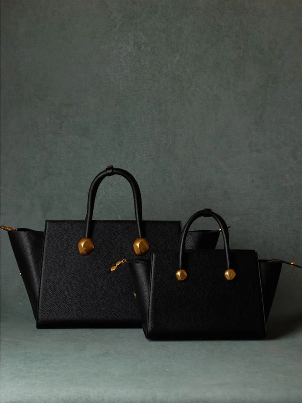 Anika Tote Large Black Leather Top-Handle Satchel with Gold Accents